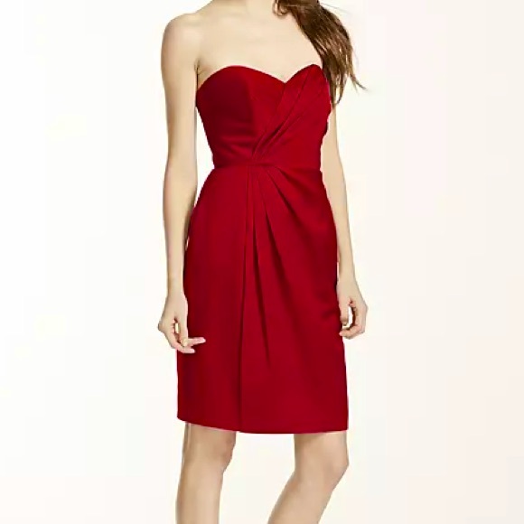 David’s Bridal Apple Red Strapless Mini Pleated Dress New with Tags Size 6 - Picture 1 of 9